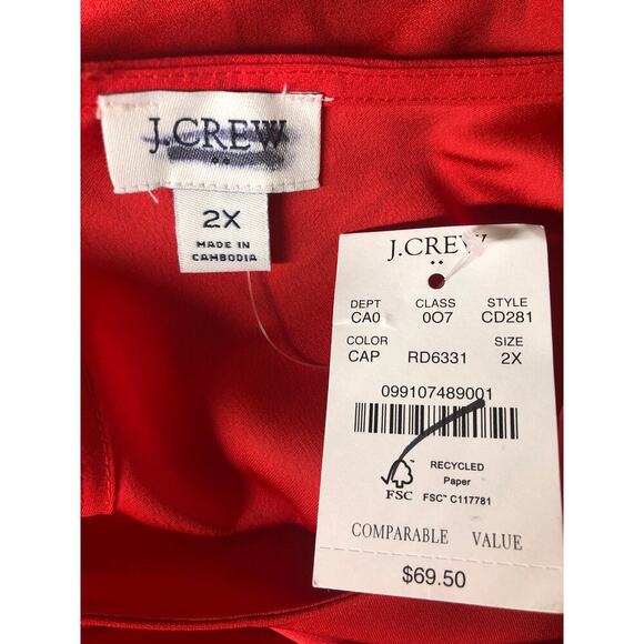 J. Crew Factory Top Short Puff Sleeve Keyhole Back Crepe Candy Apple Red NWT 2X - Picture 6 of 8